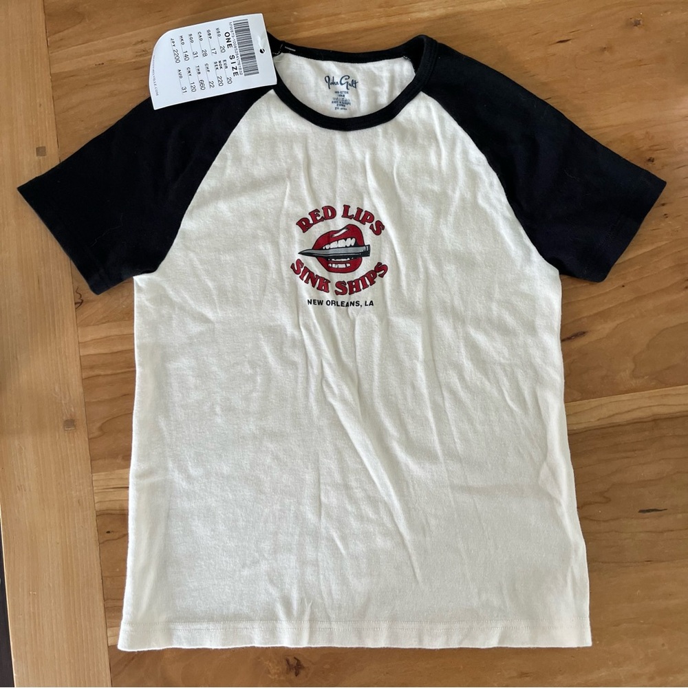 Brandy Melville Cream and Black Raglan Short Sleeve Tee